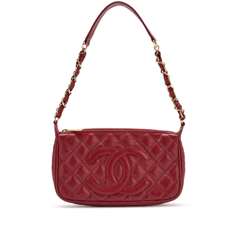 Vintage Dark Red Quilted Caviar Timeless CC Pochette Shoulder Bag Gold Hardware, 2003-2004