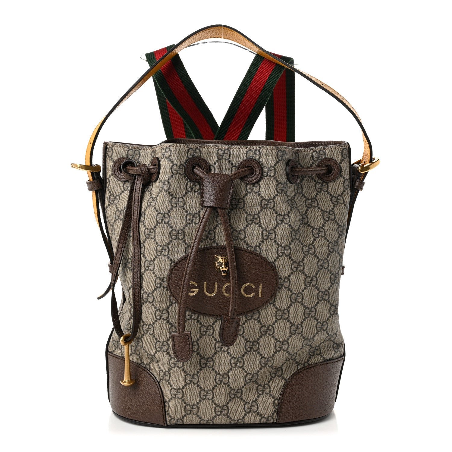 Gucci GG Supreme Monogram Neo Vintage Drawstring Bucket Backpack Beige New Acero Crop