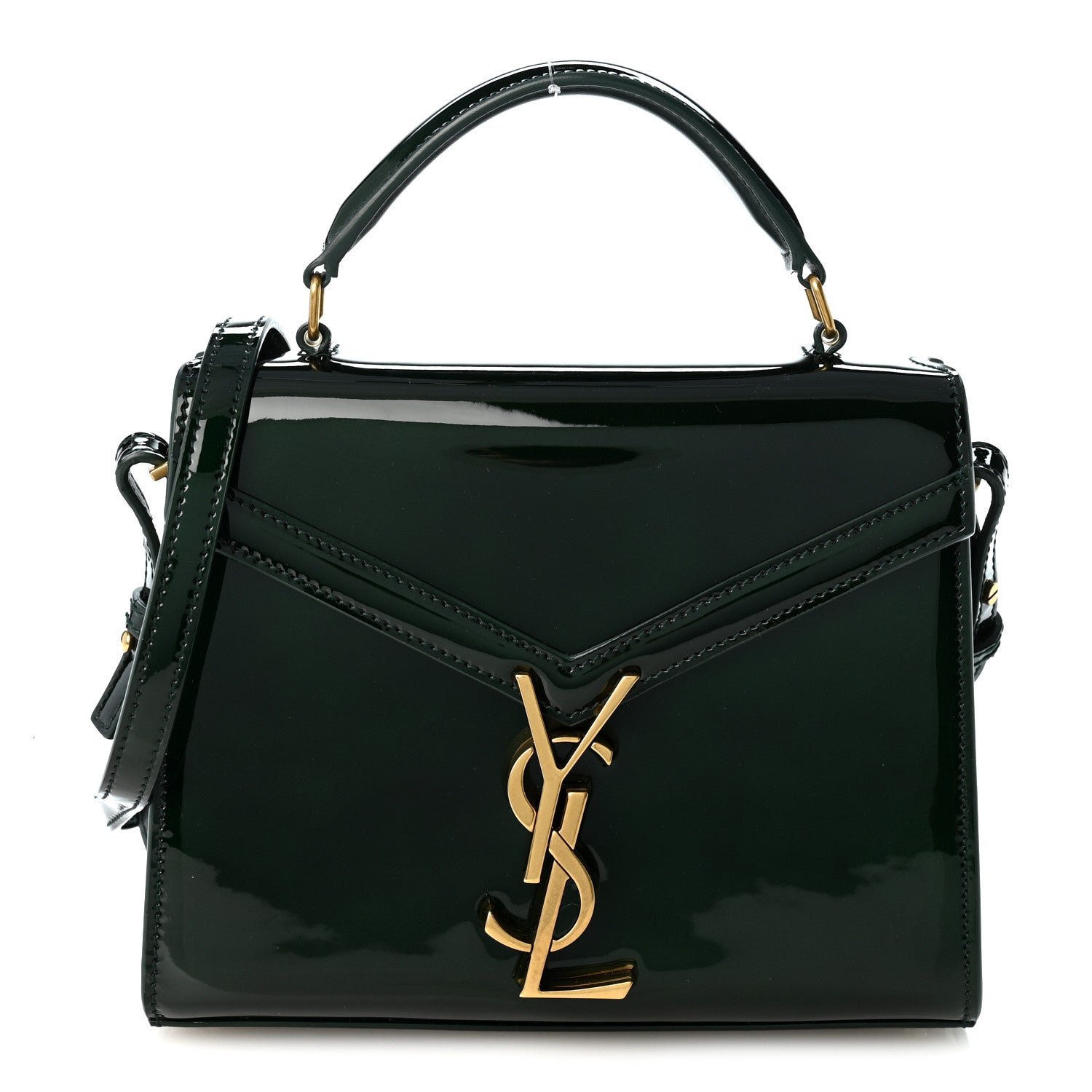 Saint Laurent Patent Calfskin Mini Classic Monogram Cassandra Top Handle Green