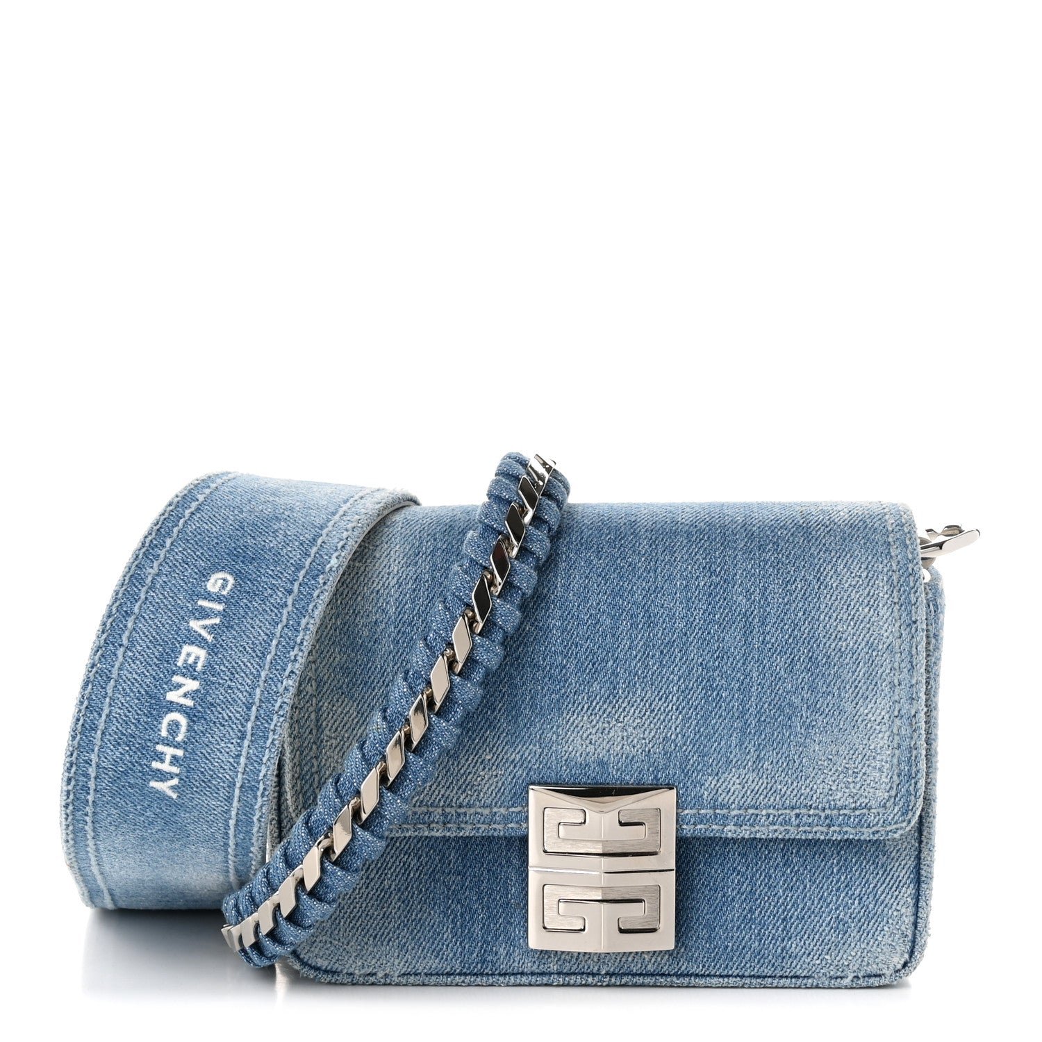 Givenchy Denim Small 4G Woven Chain Crossbody Blue