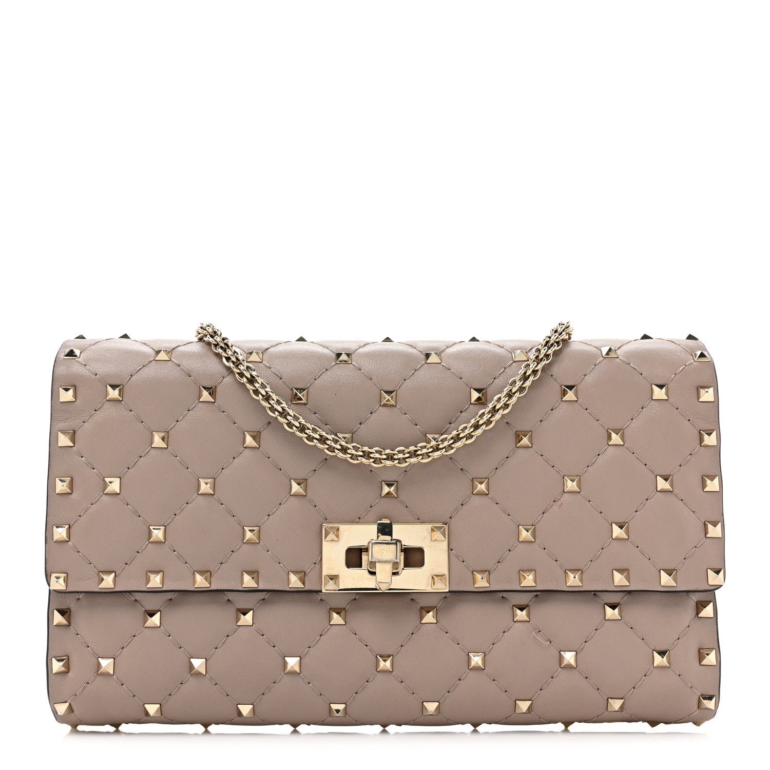 Valentino Garavani Lambskin Rockstud Spike Wallet on Chain Poudre
