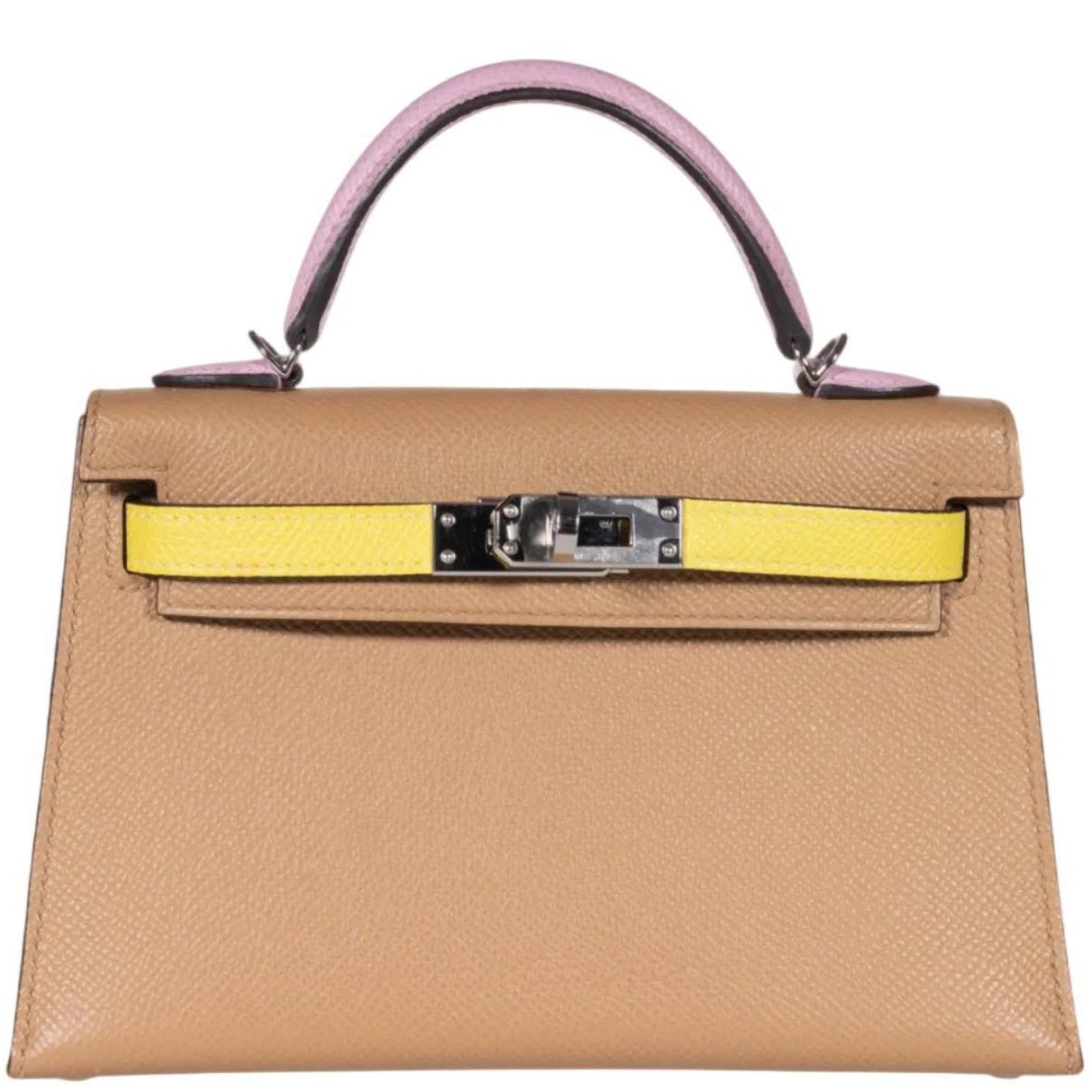 Hermès Kelly 20 Mini II Sellier Tri-Color Chai, Lime and Mauve Sylvestre Epsom Palladium Hardware