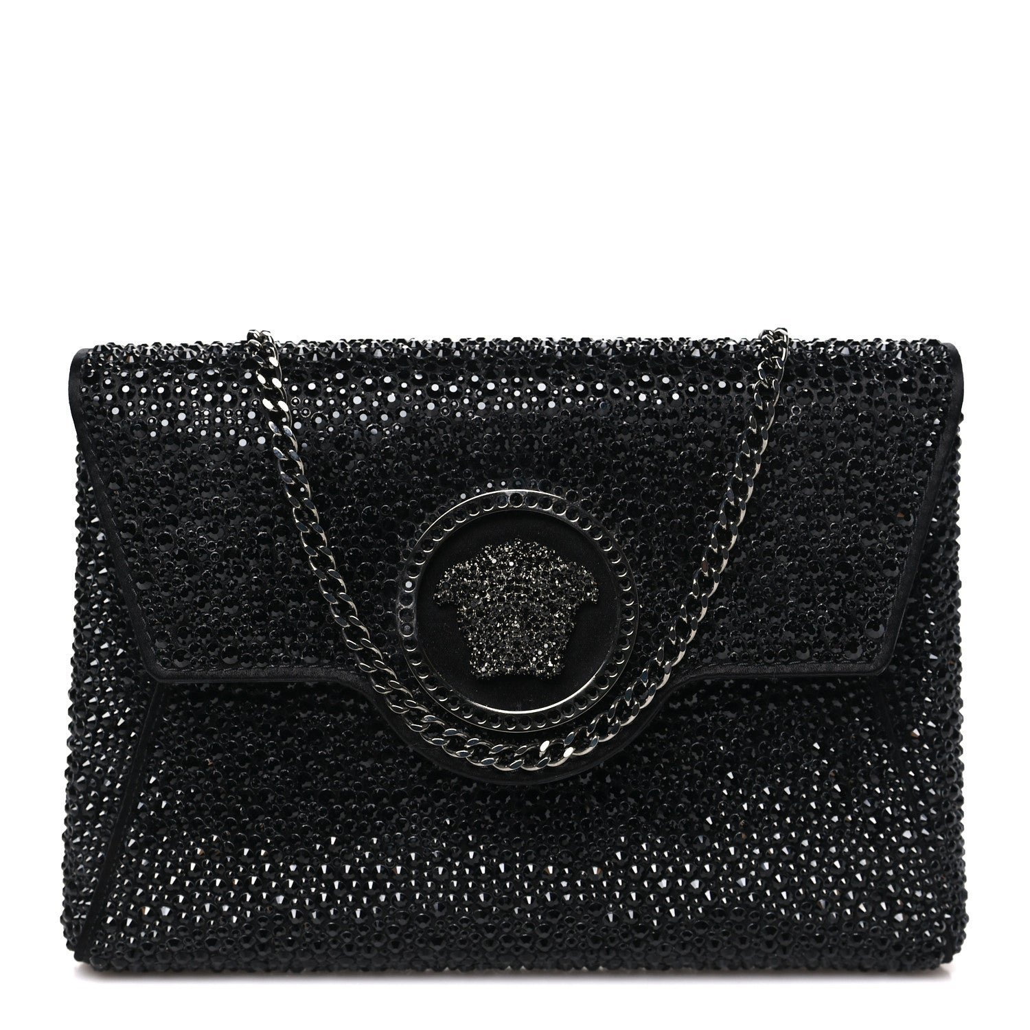 Versace Crystal La Medusa Envelope Clutch Black