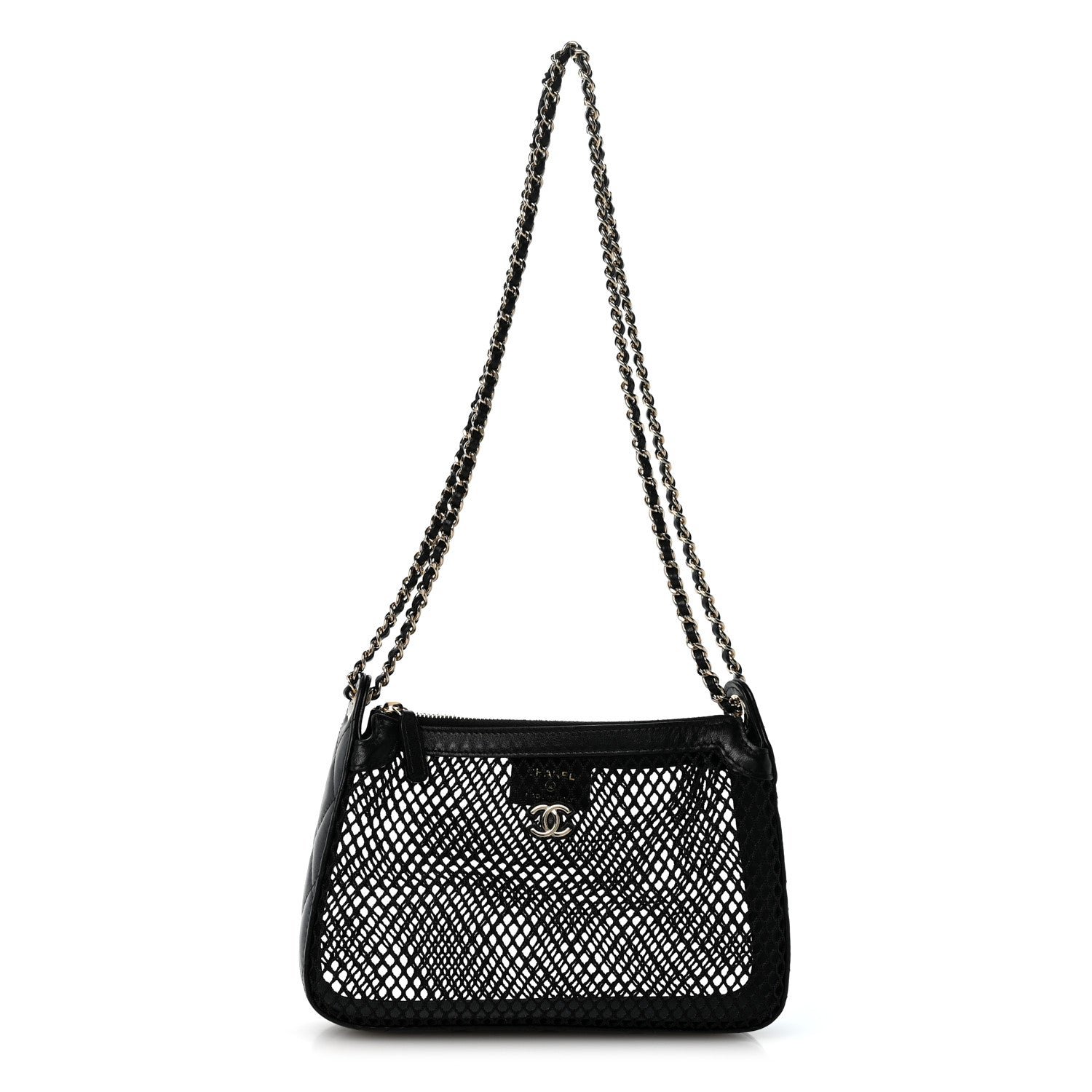 Chanel Mesh Shiny Lambskin Clutch With Chain Black