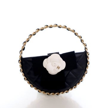 Lambskin Round Camellia Clutch Mini