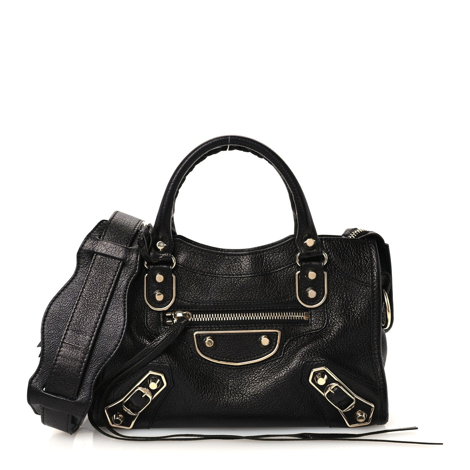 Balenciaga Chevre Gold Metallic Edge Hardware Mini City Black