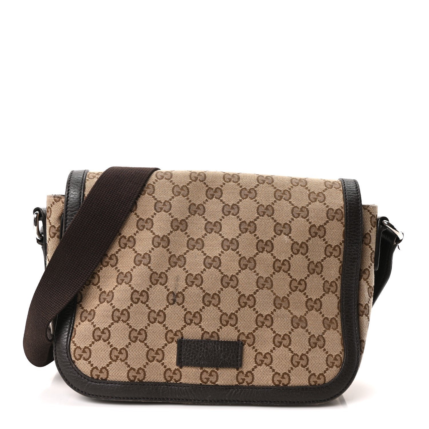 Gucci Monogram Flap Messenger Bag Beige Dark Brown