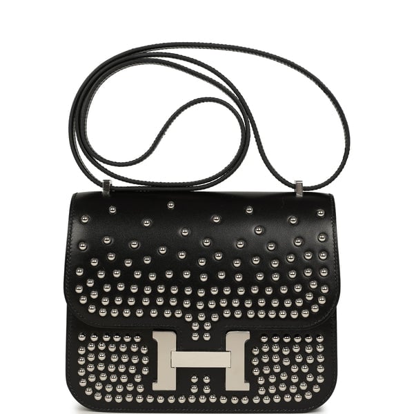 Pre-owned Hermes Constance 18 Clouté Black Box Palladium Hardware