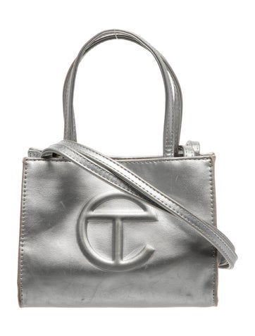 Vegan Leather Silver Shopping Bag Small