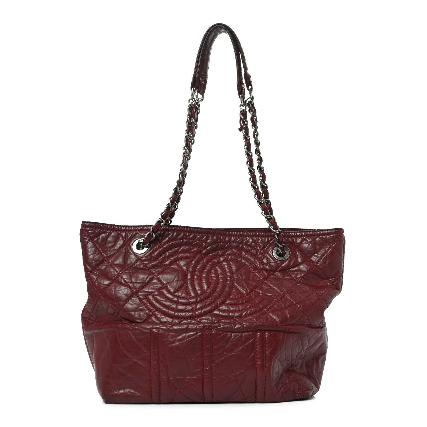 Chanel Aged Calfskin Small Shopping In Moscow Tote Burgundy