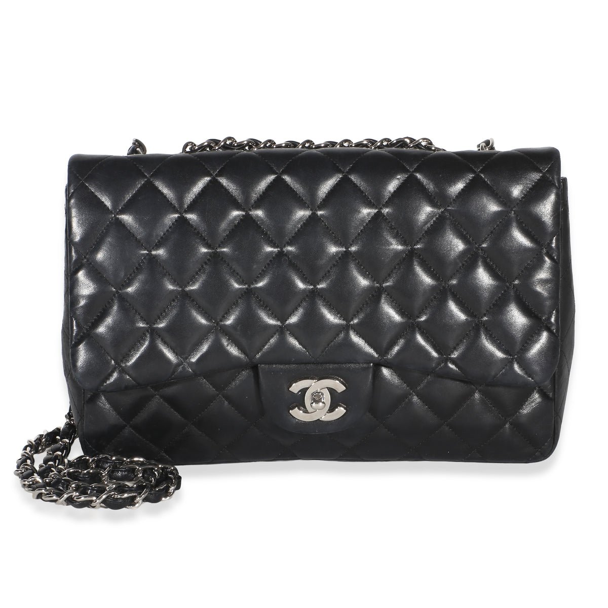 Black Quilted Lambskin Jumbo Single Flap Bag
