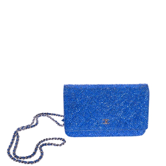 Hermes Chanel Wallet on Chain WOC Blue with Custom Swarovski