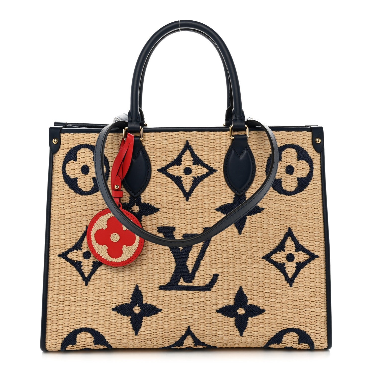 Louis Vuitton Raffia Calfskin Monogram Giant Onthego MM Blue
