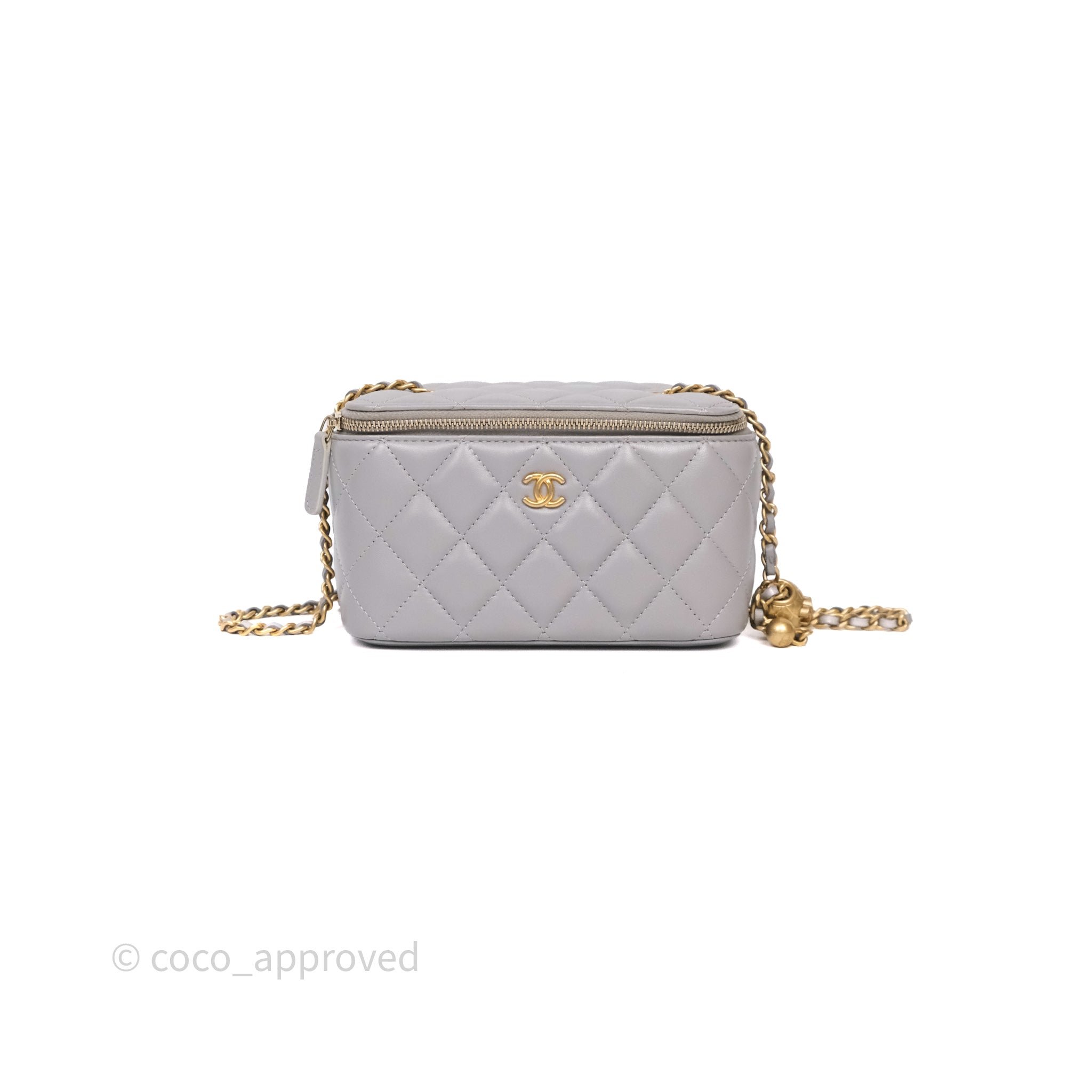 Chanel Pearl Crush Vanity With Chain Grey Lambskin Aged Gold Hardware