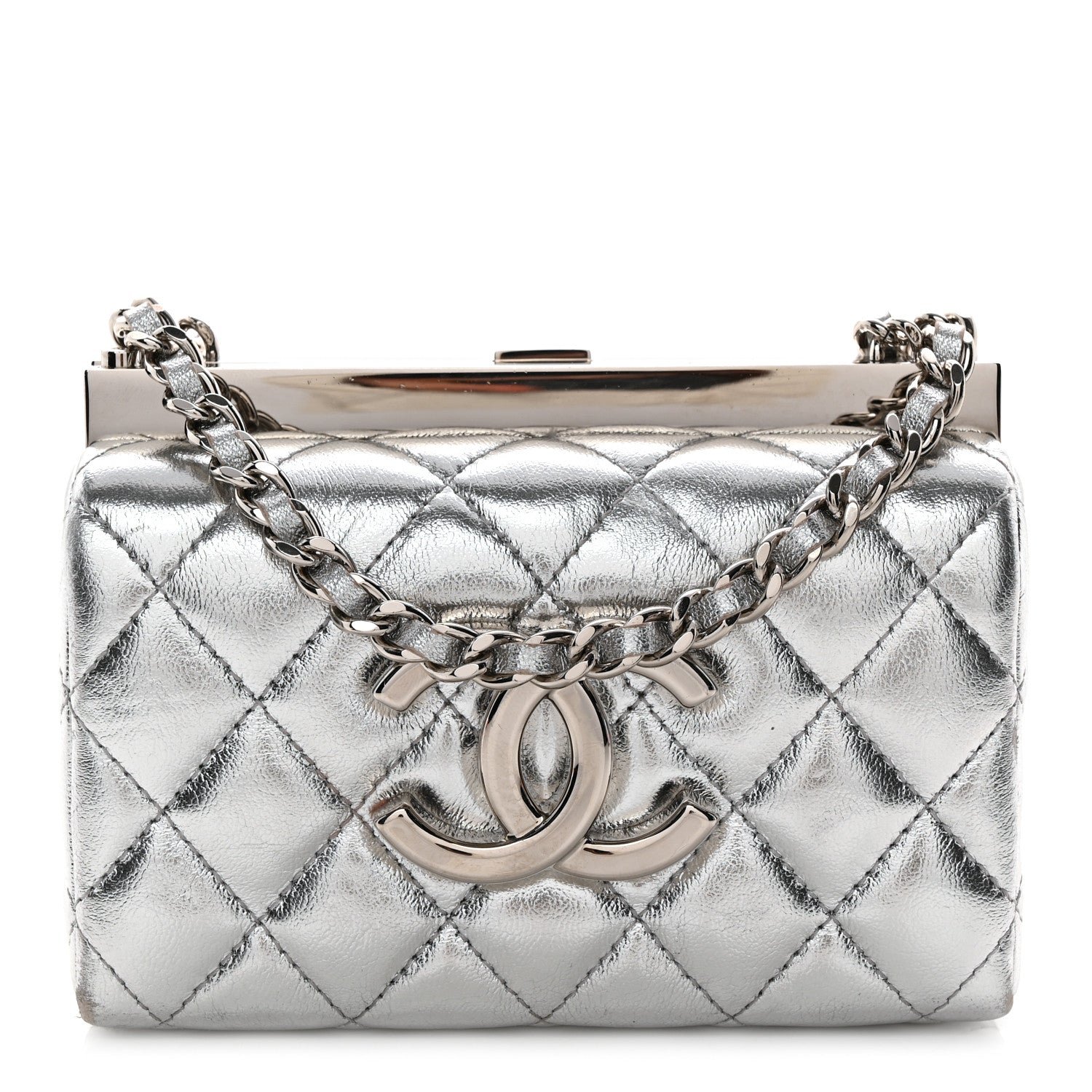 Chanel Metallic Calfskin Quilted Box Crossbody Silver