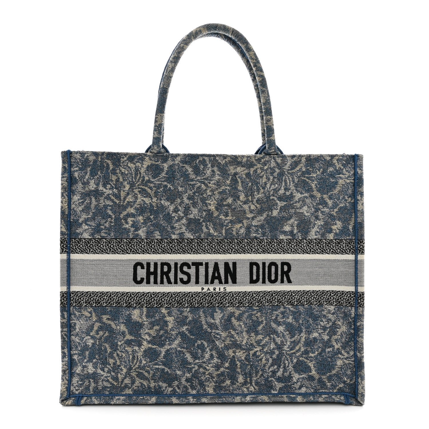 Dior Canvas Embroidered Large Brocart Book Tote Blue