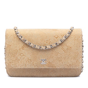 CC Lace Overlay Goatskin Wallet On Chain