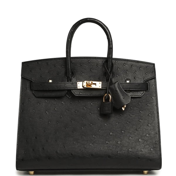 Hermes Birkin Sellier 25 Black Ostrich Gold Hardware
