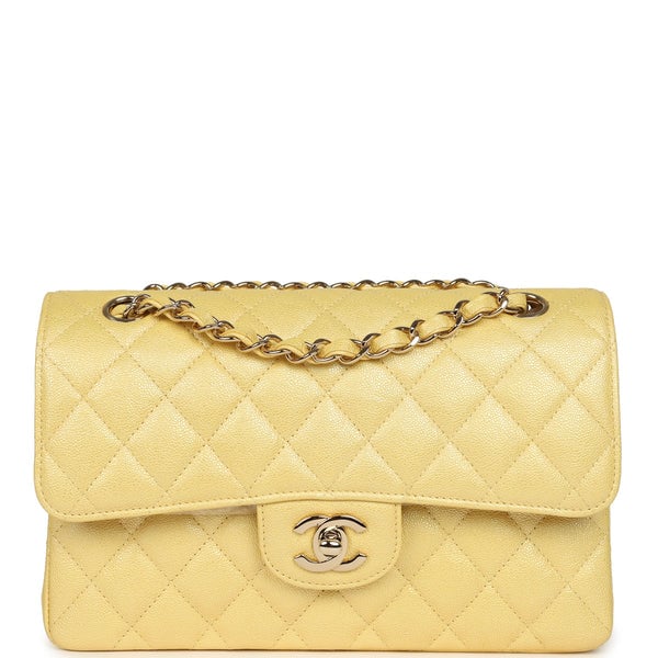 Chanel Small Classic Double Flap Bag Yellow Iridescent Caviar Light Gold Hardware