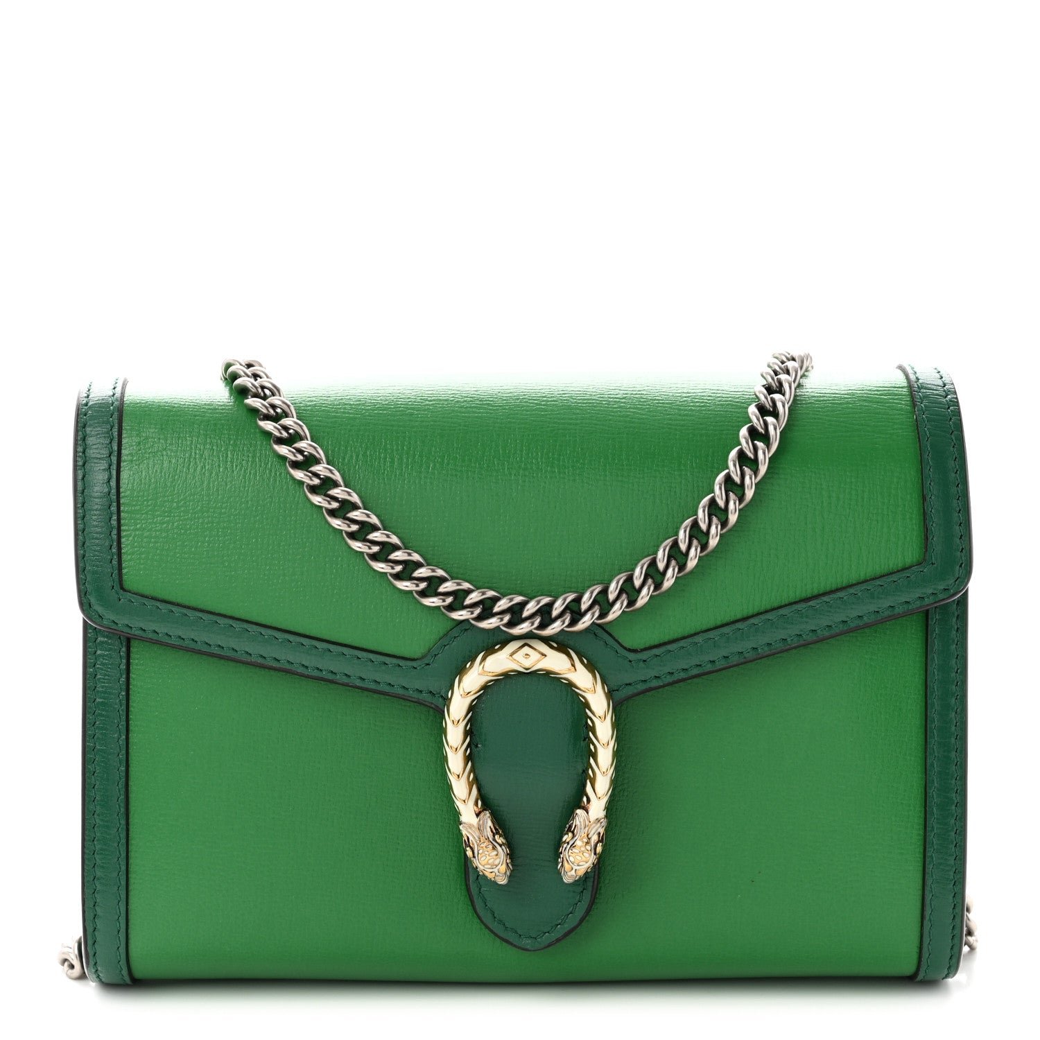 Gucci Azalea Calfskin Enamel Mini Dionysus Chain Wallet New Shamarock Emerald
