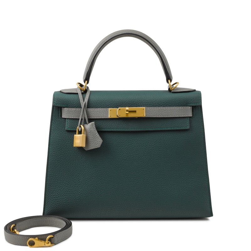 Vert Malachite and Gris Mouette Togo HSS Kelly 28 Sellier Brushed Gold Hardware, 2017