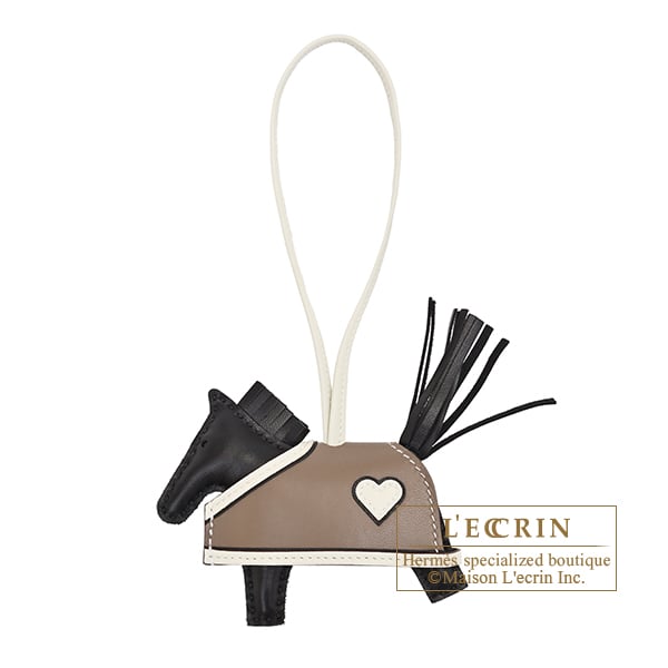 Hermes Rodeo charm Robeo Coeur PM Black/Craie/Etoupe grey Agneau/Swift leather