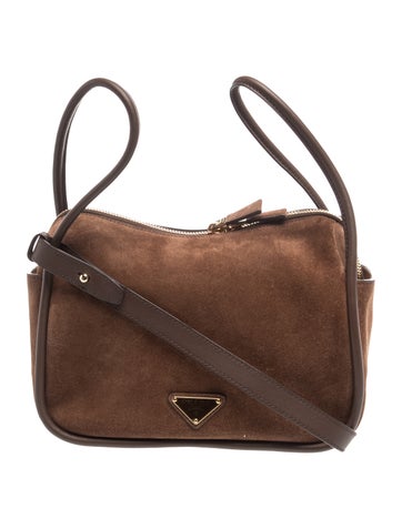 Enameled Metal Triangle Darling Suede Handbag