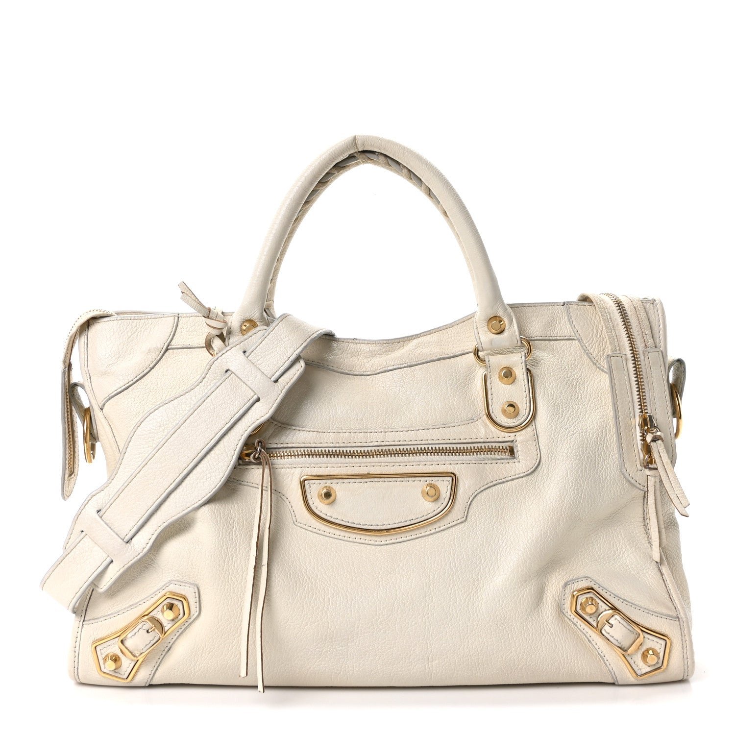 Balenciaga Chevre Gold Metallic Edge Hardware City White
