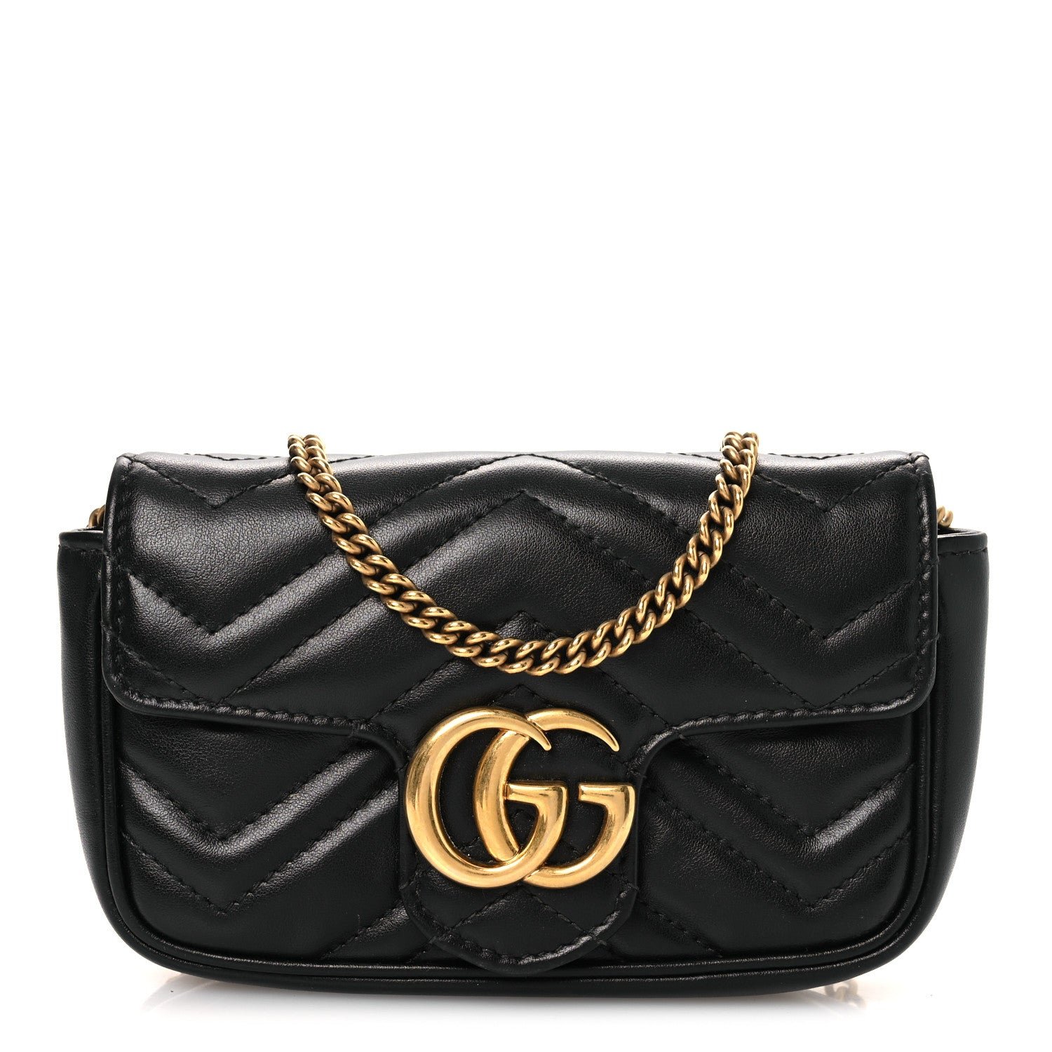 Gucci Calfskin Matelasse Super Mini GG Marmont Shoulder Bag Black