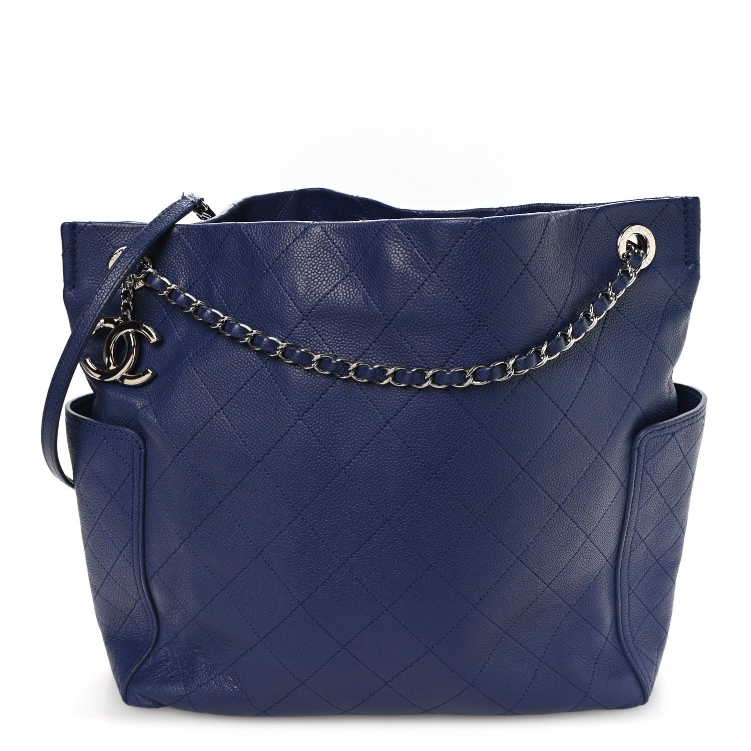Chanel Caviar Stitched CC Pocket Tote Navy Blue