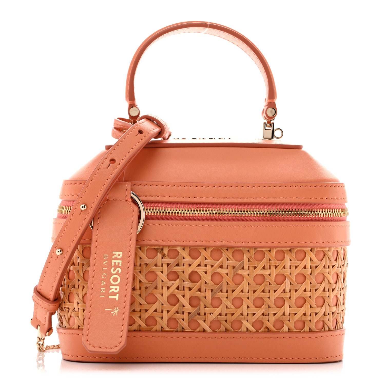 Bvlgari Bulgari Calfskin Rattan Serpenti Forever Top Handle Vanity Orange