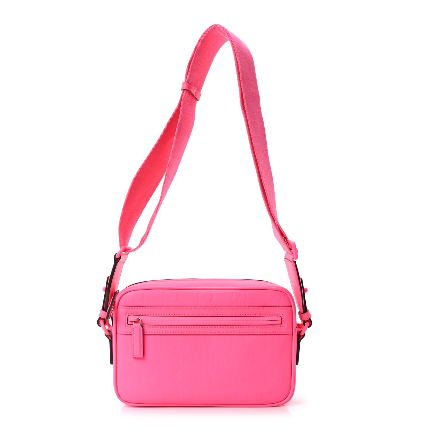 Gucci Rubber Effect Monogram GG Crossbody Bag Fluorescent Fuchsia