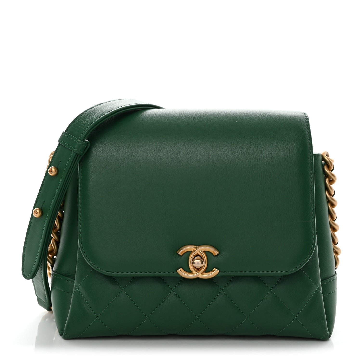 Chanel Calfskin Quilted Chain Flap Green