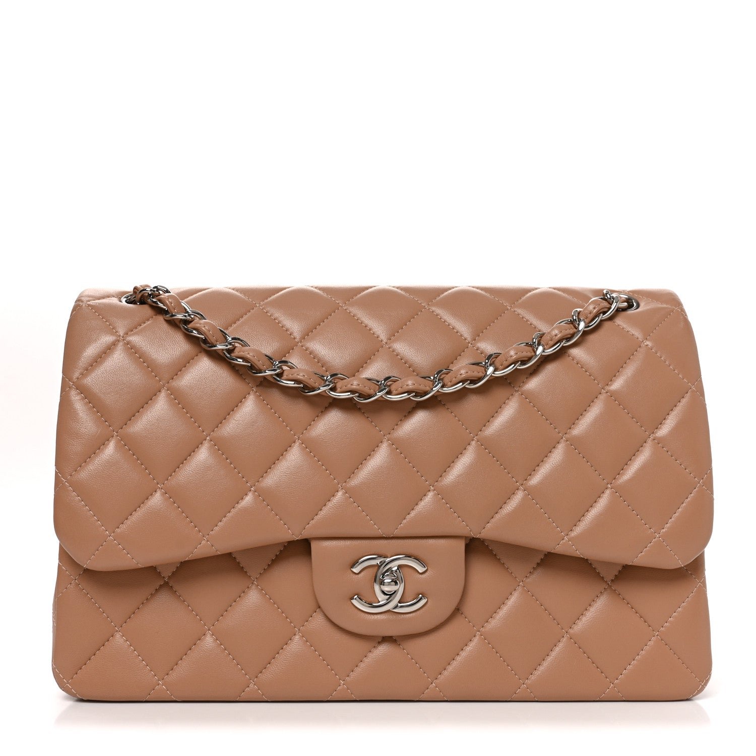 Chanel Lambskin Quilted Jumbo Double Flap Dark Beige