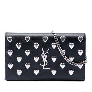 Suede Medium Calfskin Monogram Heart Studded Kate Crossbody