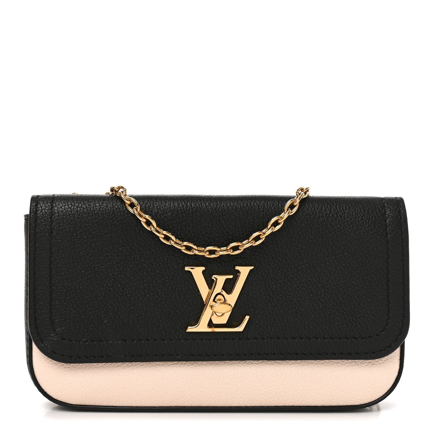 Louis Vuitton Calfskin Lockme Phone Chain Pouch Vanille Black