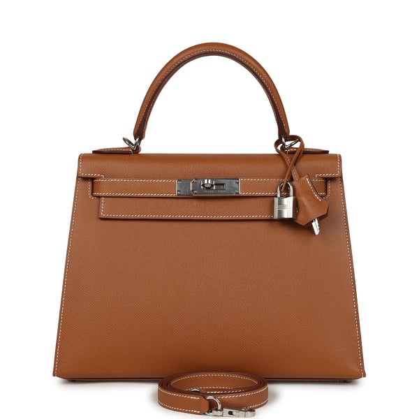Hermes Pre-owned Hermes Kelly Sellier 28 Gold Epsom Palladium Hardware