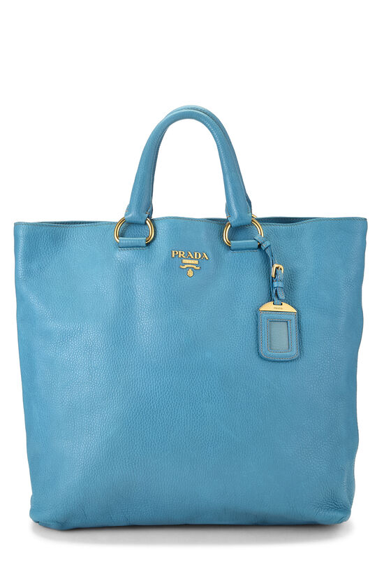Prada Blue Vitello Daino Shopping Tote