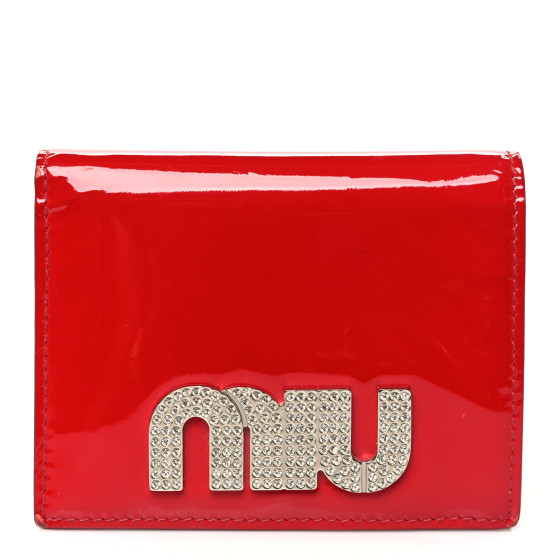 Miu Miu Vernice Crystal Logo Wallet Red