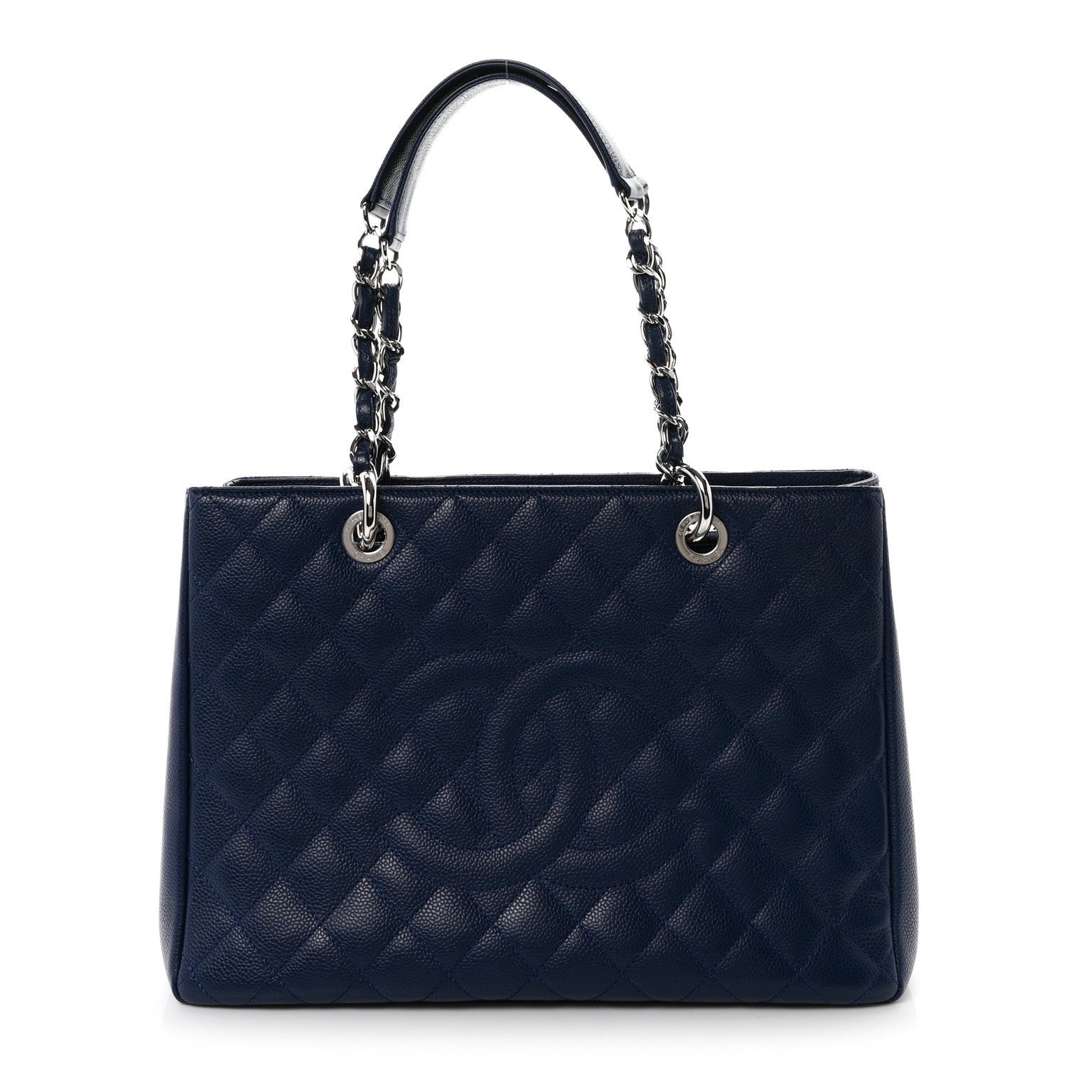 Chanel Caviar Quilted Grand Shopping Tote GST Dark Navy Blue