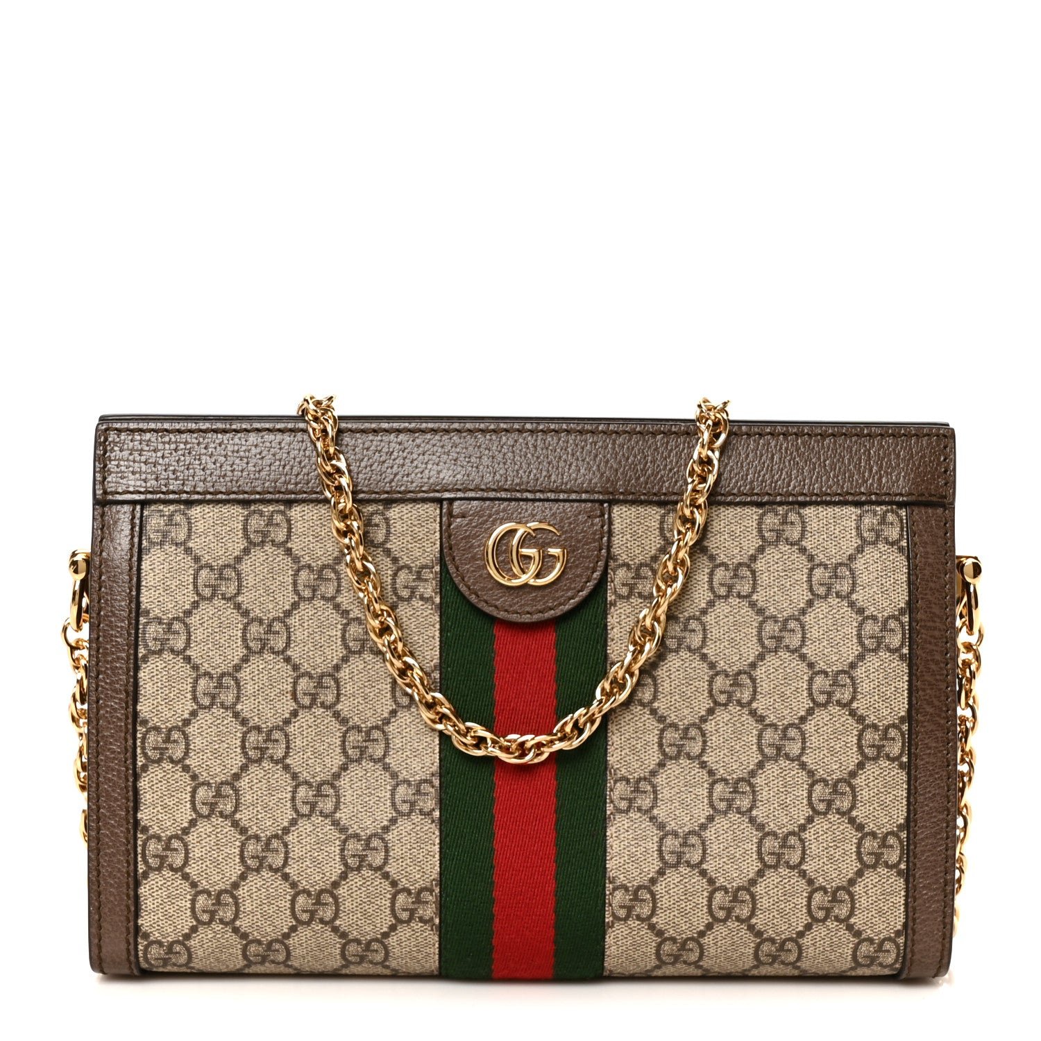 Gucci GG Supreme Monogram Web Small Ophidia Chain Shoulder Bag Brown