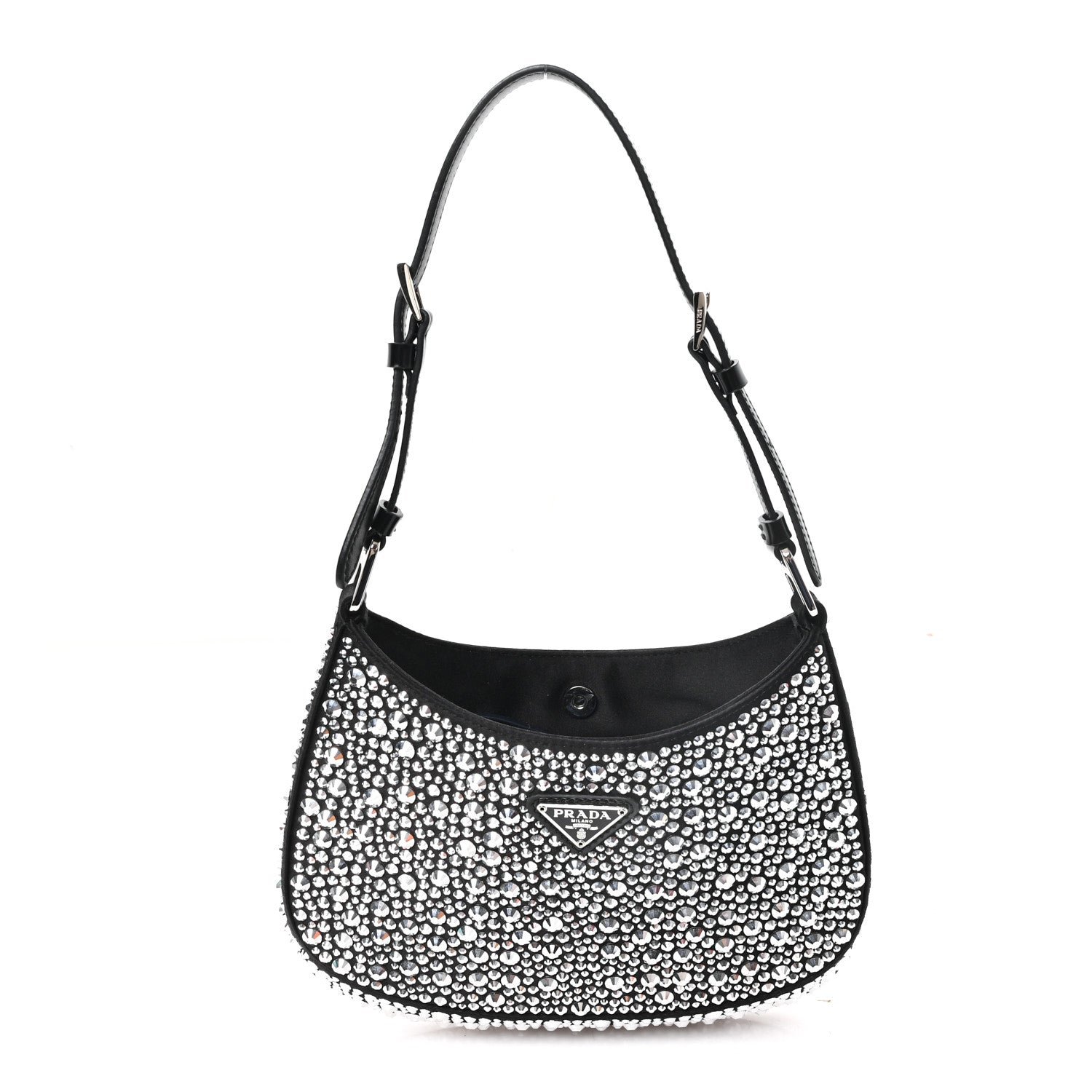 Prada Satin Crystal Cleo Adjustable Strap Shoulder Bag Metal