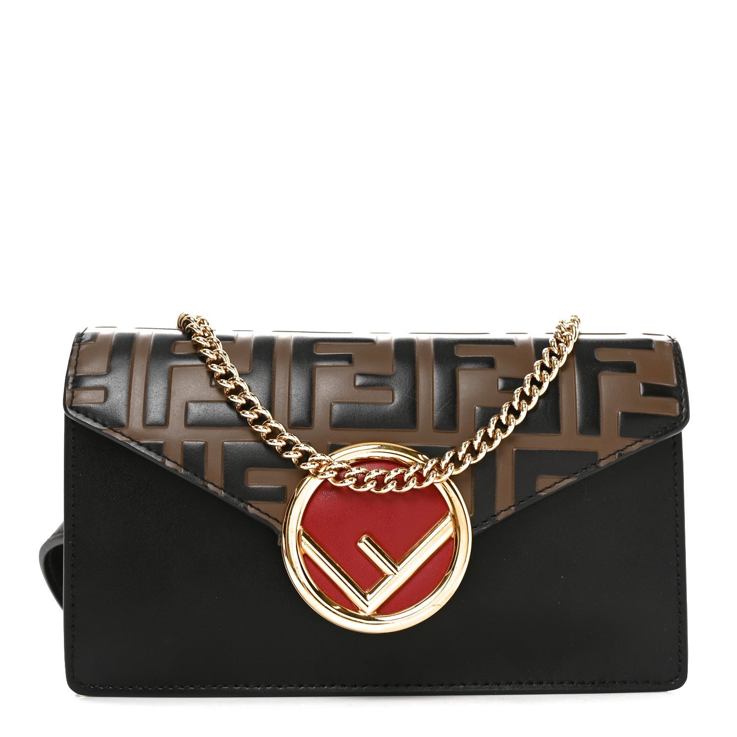Fendi Vitello Liberty F is Fendi Bi-Color FF 1974 Embossed Envelope Belt Bag Maya Black