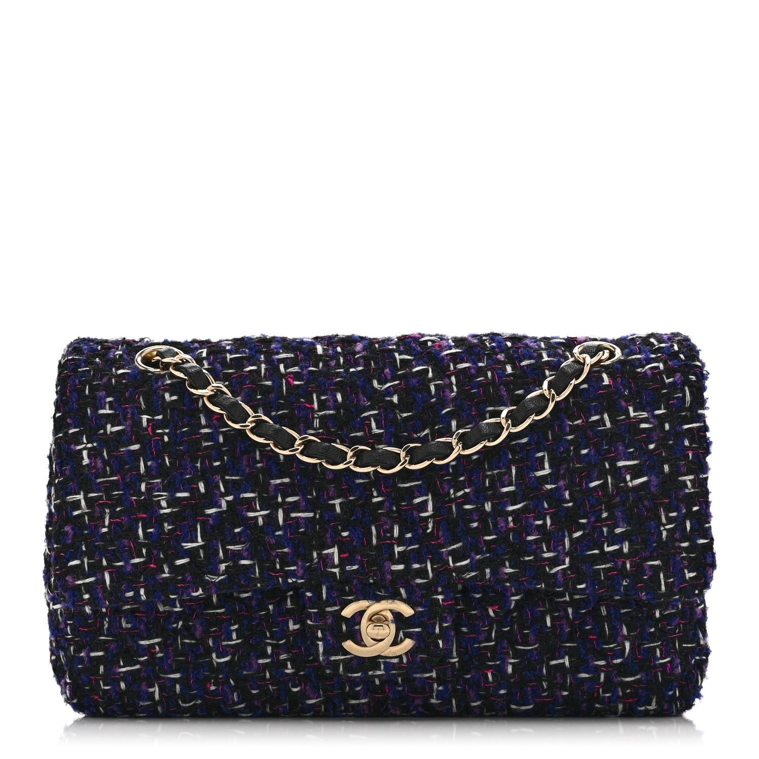 Chanel Tweed Quilted Medium Double Flap Dark Purple