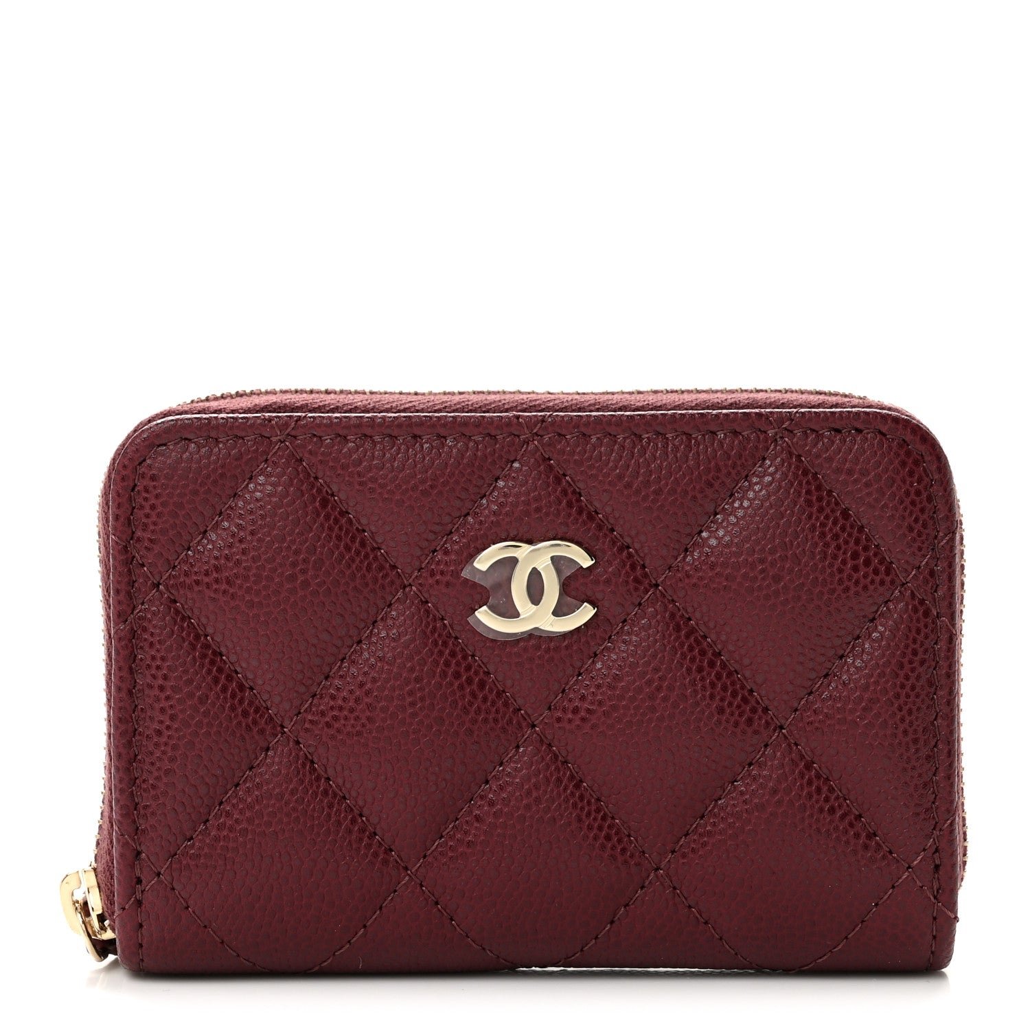 Chanel Caviar Quilted Zip Around Coin Purse Dark Burgundy