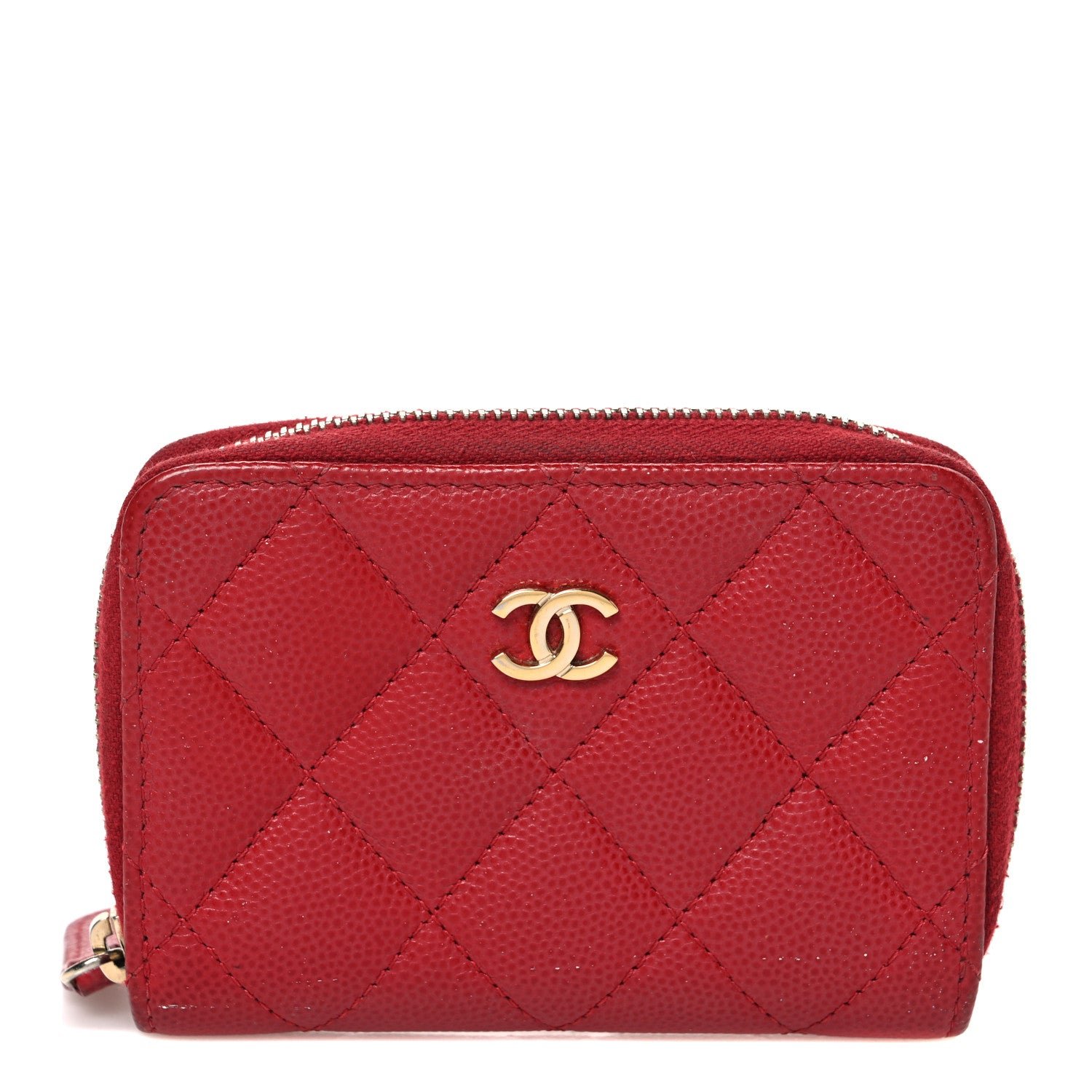 Chanel Caviar Quilted Zip Coin Purse Red