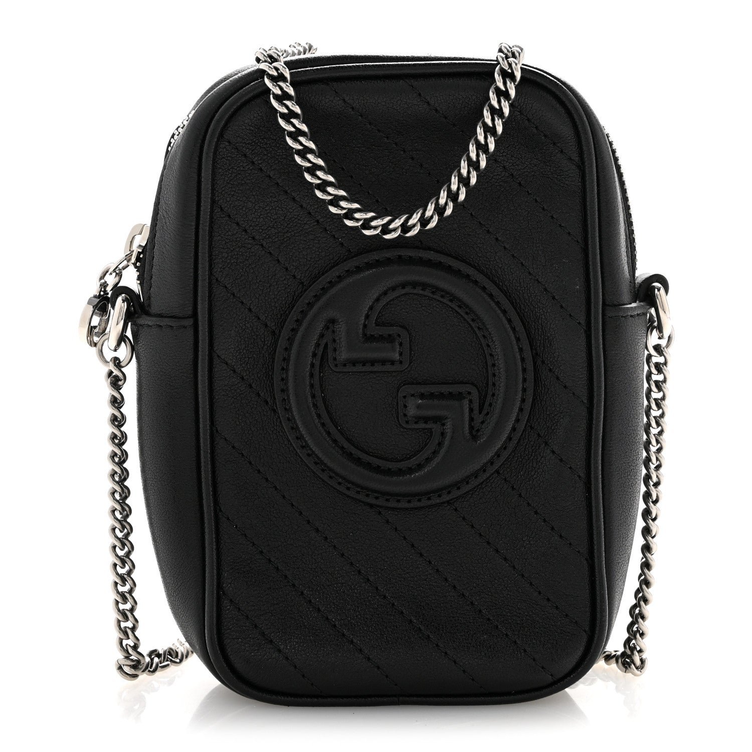 Gucci Sakai Be Green Calfskin Diagonal Stitched Mini Blondie Vertical Shoulder Bag Black