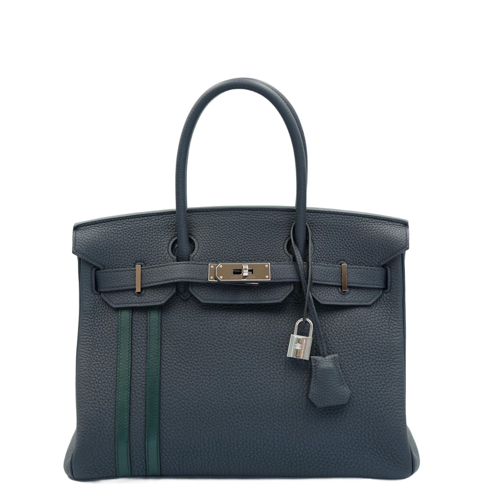 Hermes Hermès Birkin 30 Officier Bleu Nuit and Vert Cypress Togo Palladium Hardware