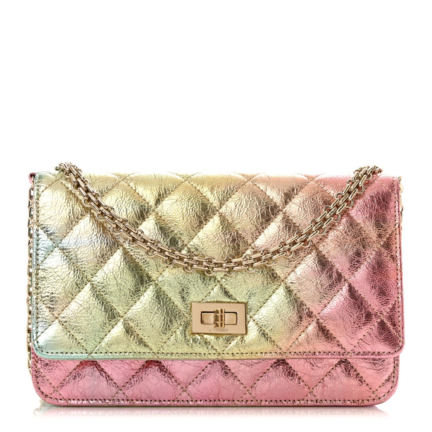 Chanel Metallic Goatskin Quilted 2.55 Reissue Wallet on Chain WOC Multicolor