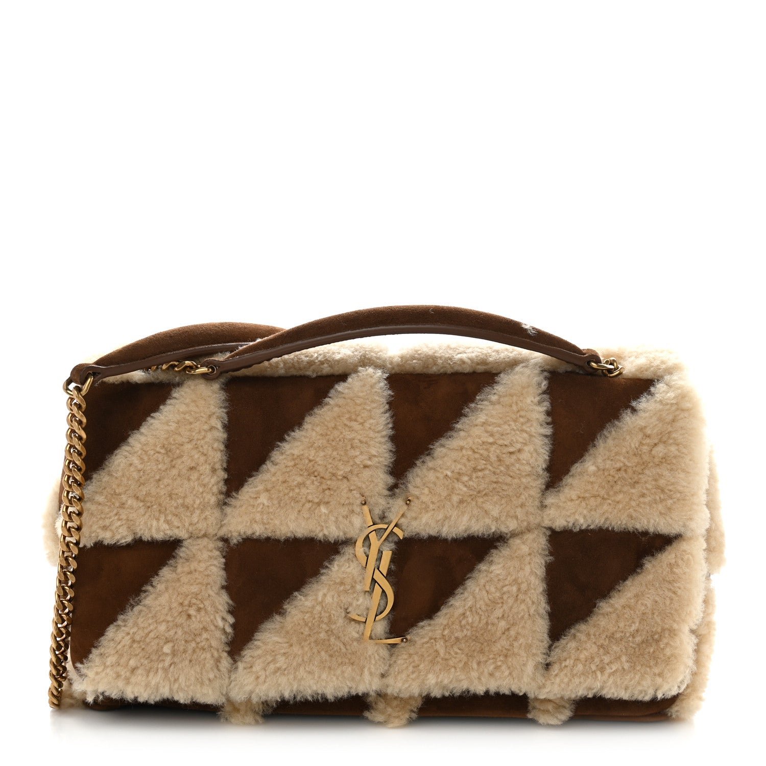 Saint Laurent Suede Shearling Patchwork Monogram Medium Jamie Brown Beige